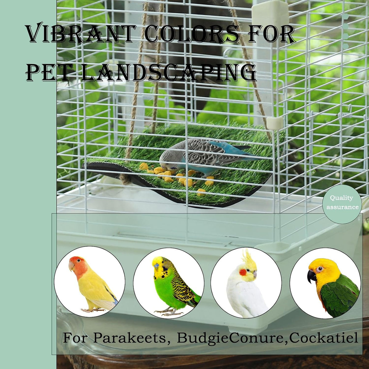 2pcs 10'' Bird Foraging Mat Toy Artificial Grass Hammock Hanging Lawn Swing with Hooks Enrichment Cage Accessories for Parakeets Parrots Cockatiels