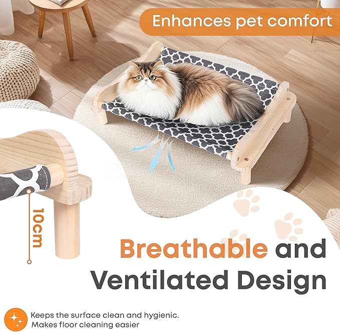 Elevated Wooden Cat Bed – 24"x15.7"x5.9" Breathable Hammock Pet Bed - Image 4