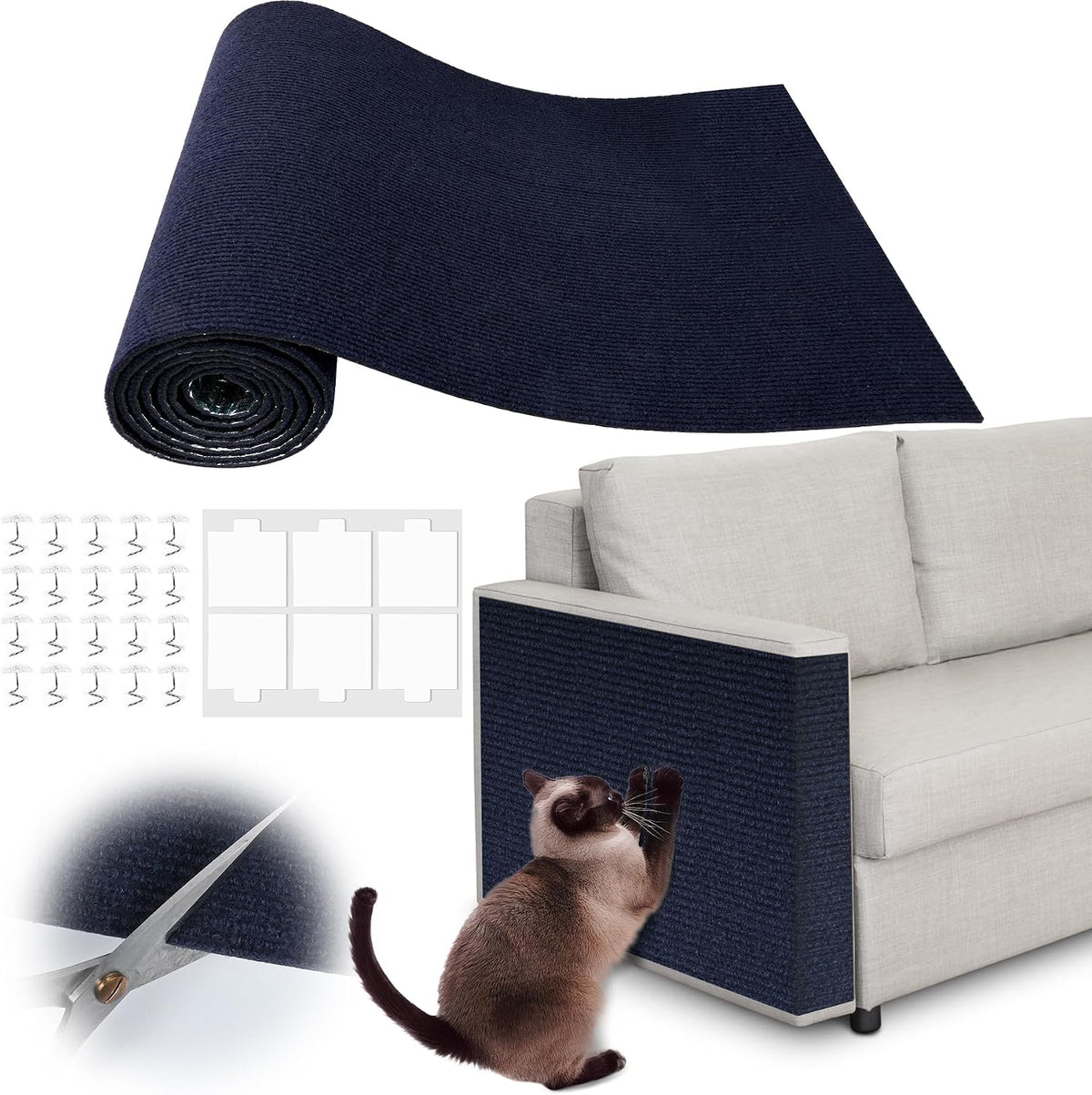 Couch Protector from Cat Claws - 78.7" x 15.8" Trimmable Self-Adhesive Cats Claws Scratch Pads, Cat DIY Climbing Cats Scratch Mat Tree Replacement Indoor (Dark Gray)