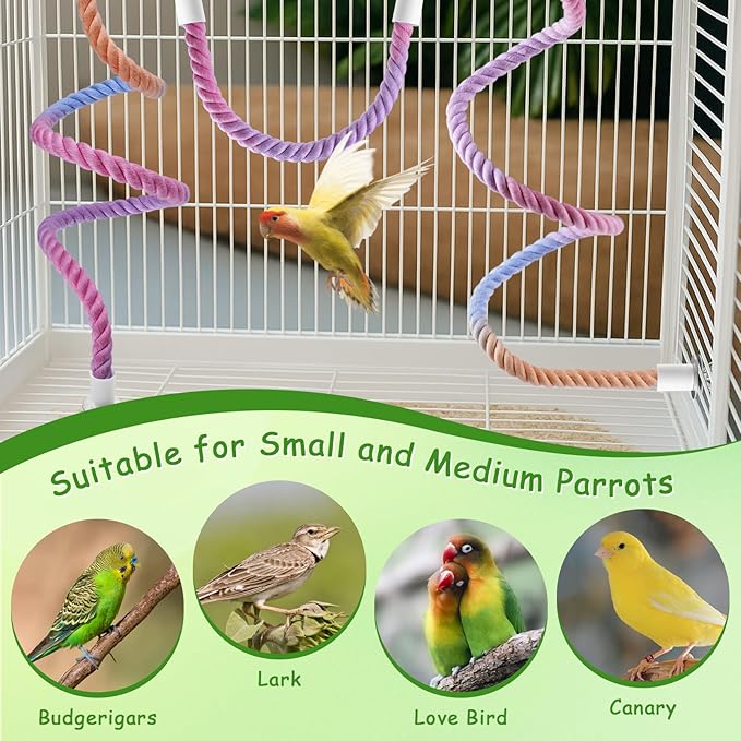 3 Pcs Bird Rope Perches Gradient Color, Bendable Parrot Bird Perch Rope Stand - Image 6