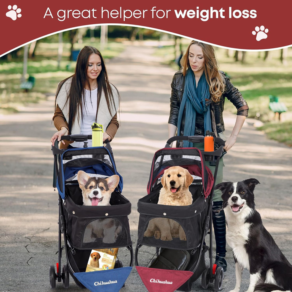 Pet Stroller,Dog Stroller for Small Medium Dogs Cats,3 Wheels,Red+Black