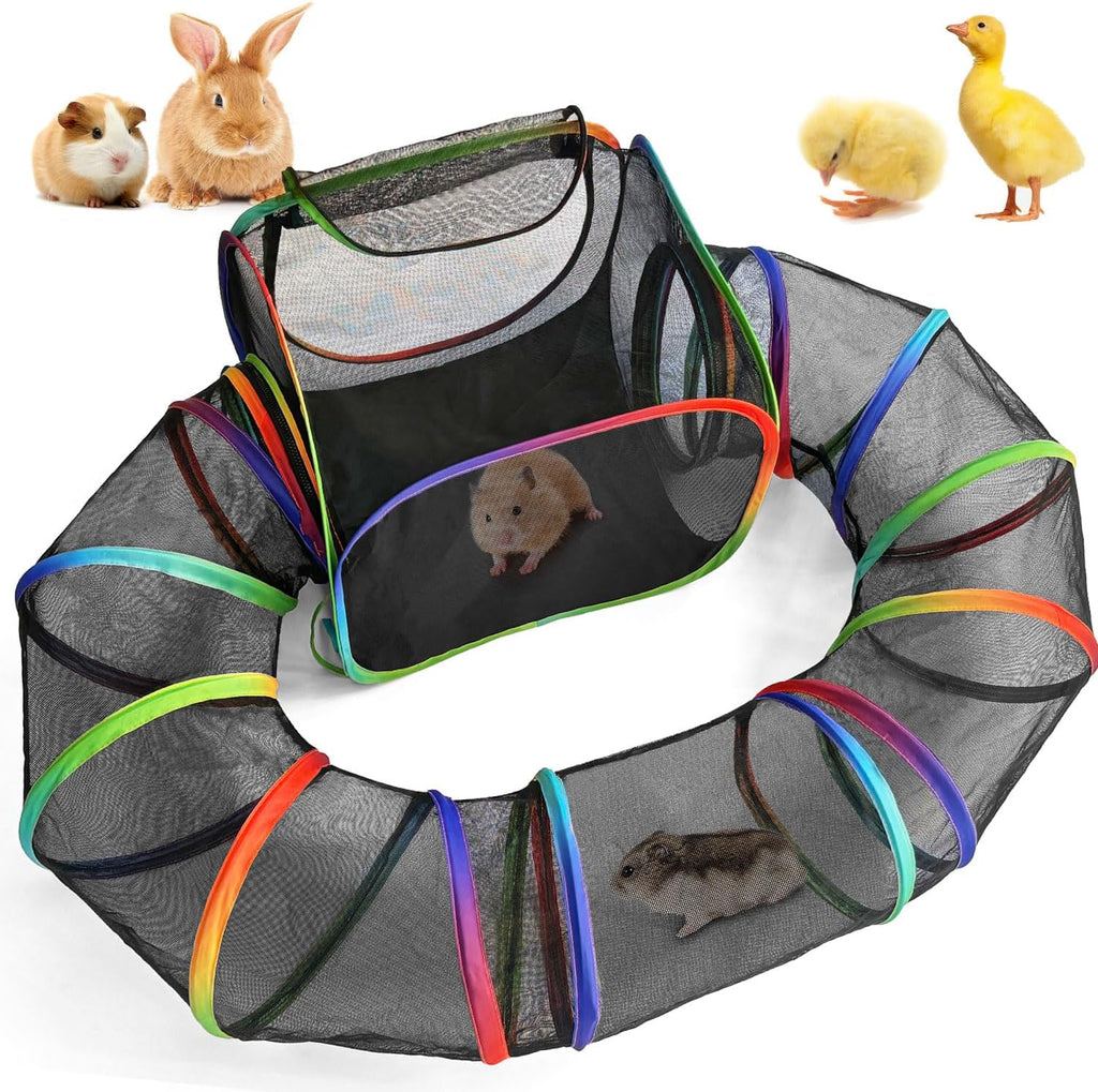 Guinea Pig Playpen with Tunnel, Rainbow Playpen with 98.4" Extended Tube & Open Side, Rabbit Playpen for Bunny, Hamster, Ferret, Chinchilla, Chickens & Small Animals to Play Indoor or Outdoor