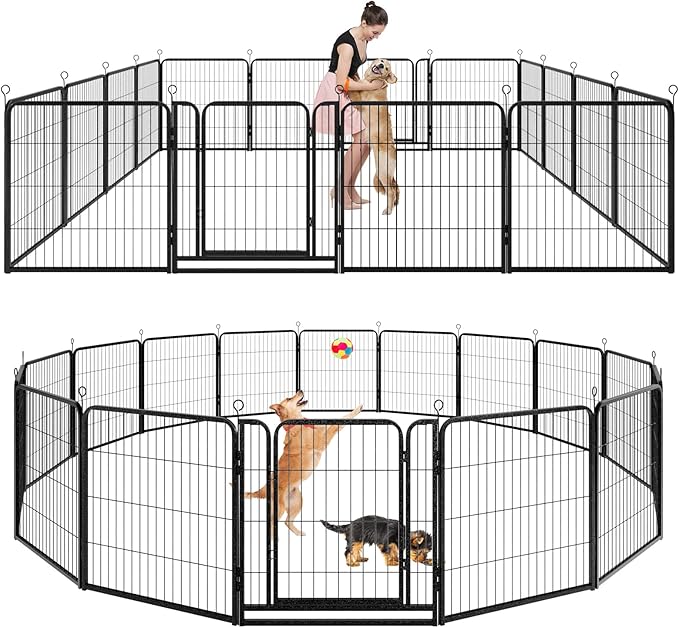 Dog Playpen Outdoor Extra Wide 16 Piece Panels Heavy Duty Dog Fence 32" Height by Committedtobetterpetlife