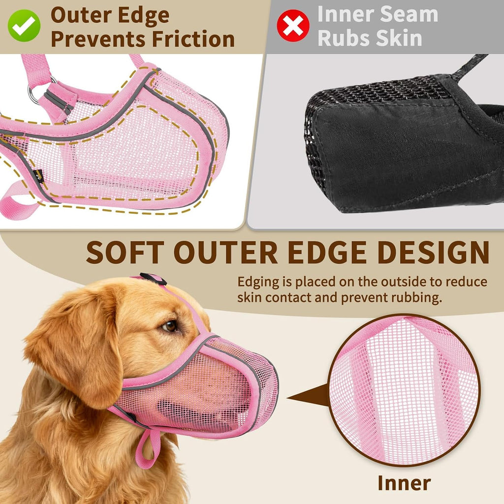 Mayerzon Dog Muzzle Mesh to Prevent Scavenging Biting Chewing | Pink, M