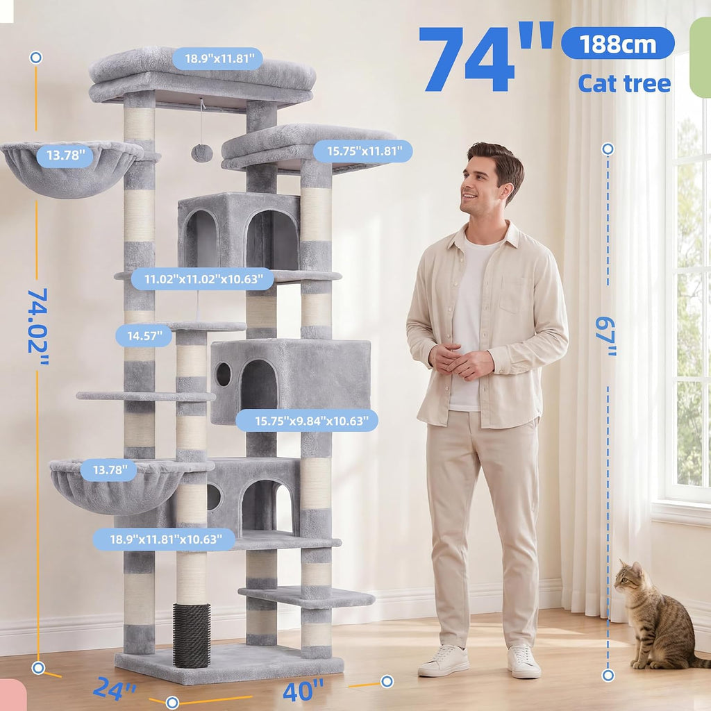 Hey-brother Cat Tree, Multi-Level Tower with 3 Condos, Hairbrush, MPJ035-MW