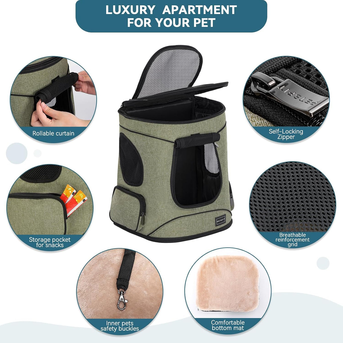 Petsfit Dog and Cat Backpack Carrier, Padded Waist Support, Up to 18 lb