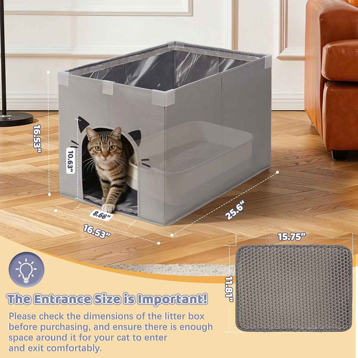 Cat Litter Box Enclosure, Waterproof Foldable Splash Guard