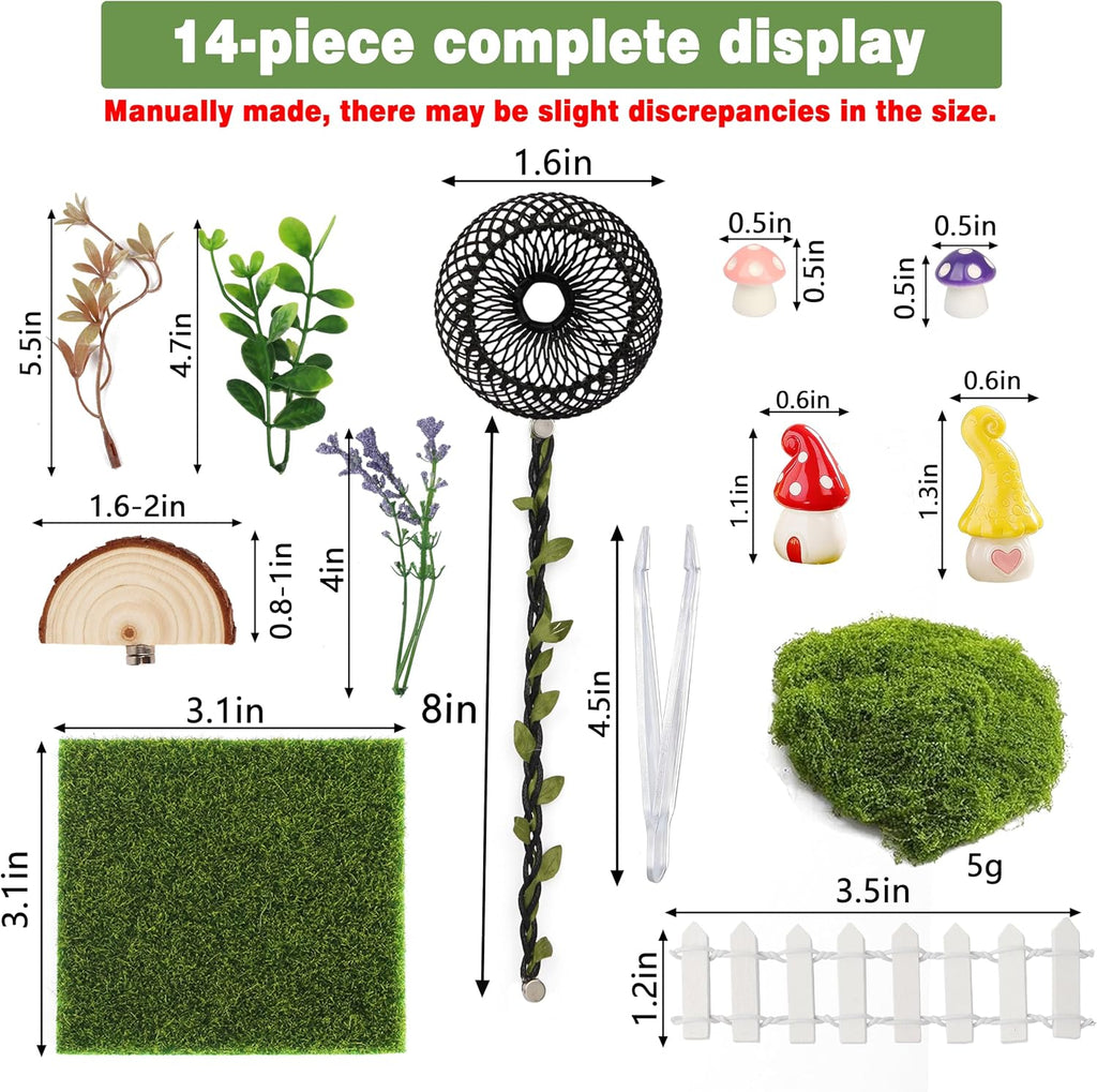 Jumping Spider Enclosure Accessories Kit, 14Pcs Spider Tank Decor Set with Hide, Plants, Moss, Ledge & Tools for Tarantula Habitat Decor（The Product Does not Include a breeding Box.）