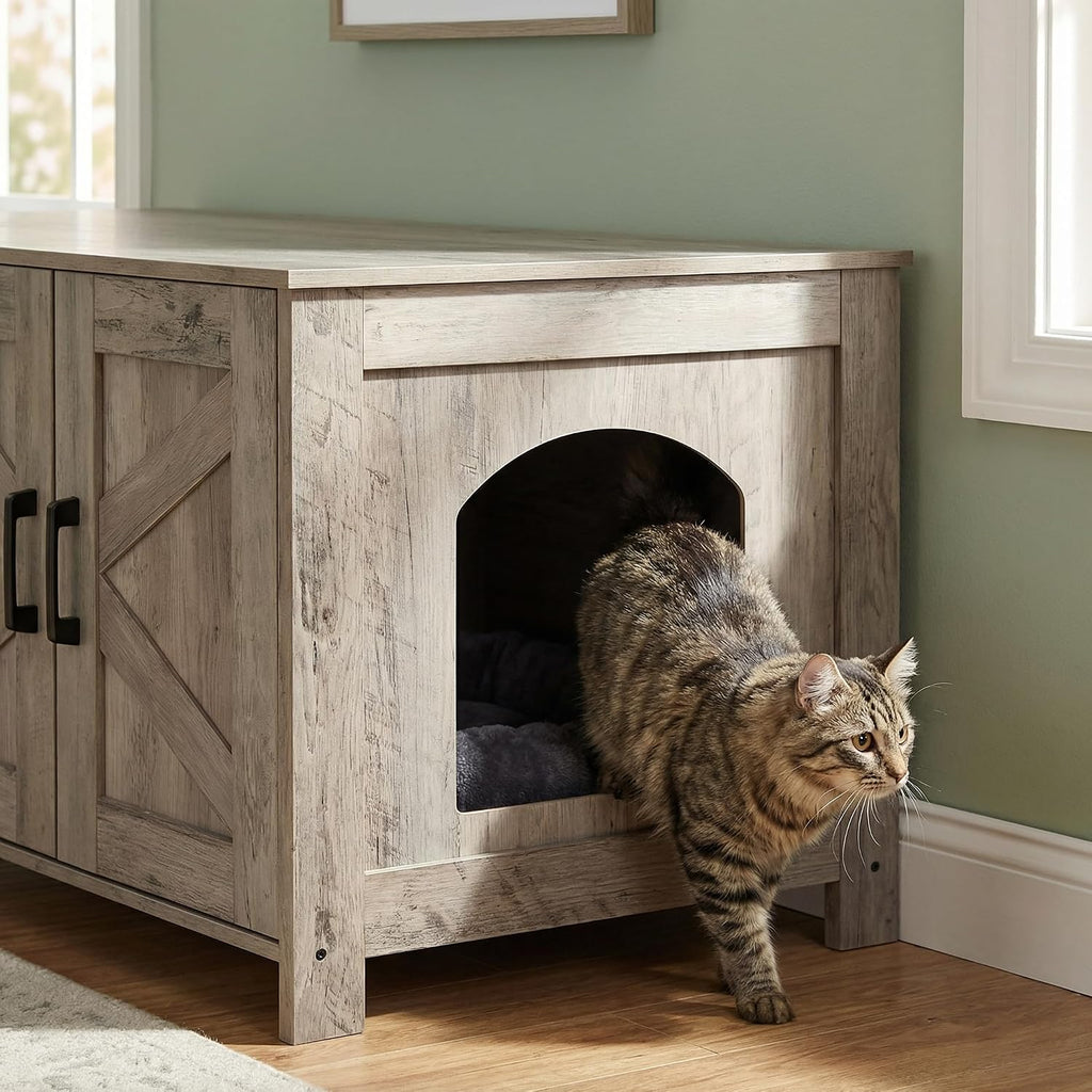 47.2”L Cat Litter Box Enclosure for 2 Cats, Greige