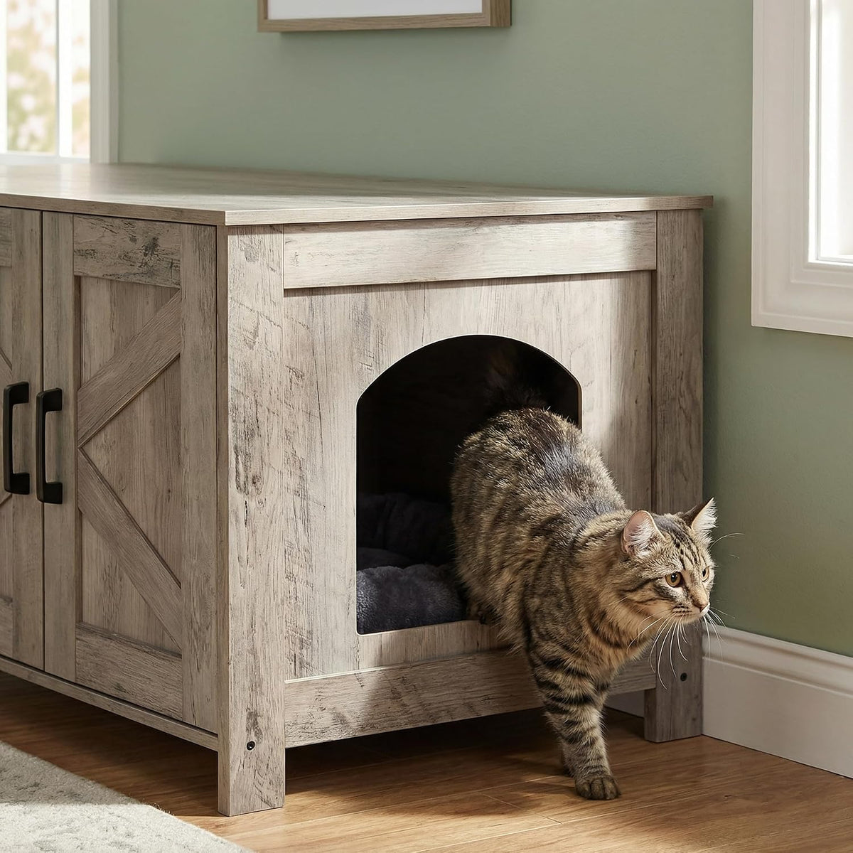 47.2”L Cat Litter Box Enclosure for 2 Cats, Greige