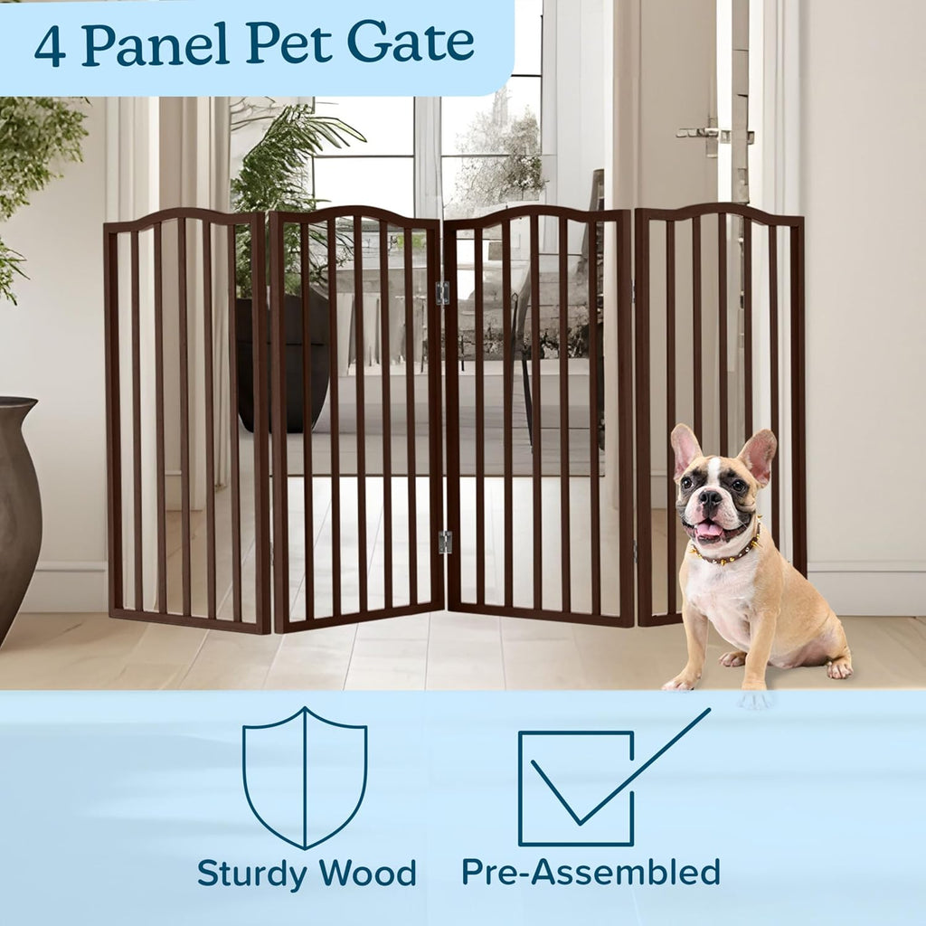 PETMAKER 4 Panel Pet Gate, Brown, 74” x 32”