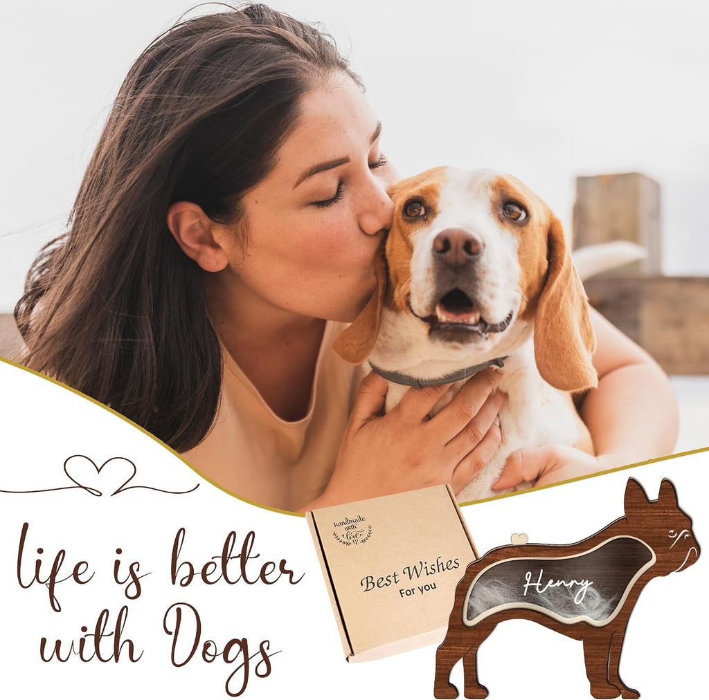 9" French Bulldog Dog Hair Keepsake Box, Wooden Pet Urns for Dogs, DIY Pet Loss Sympathy Gifts, Unique Gift Dog Shape Standable Table Decor, Idea Gift for Pet Lover Storing Fur Teeth Ashes PS16-12L
