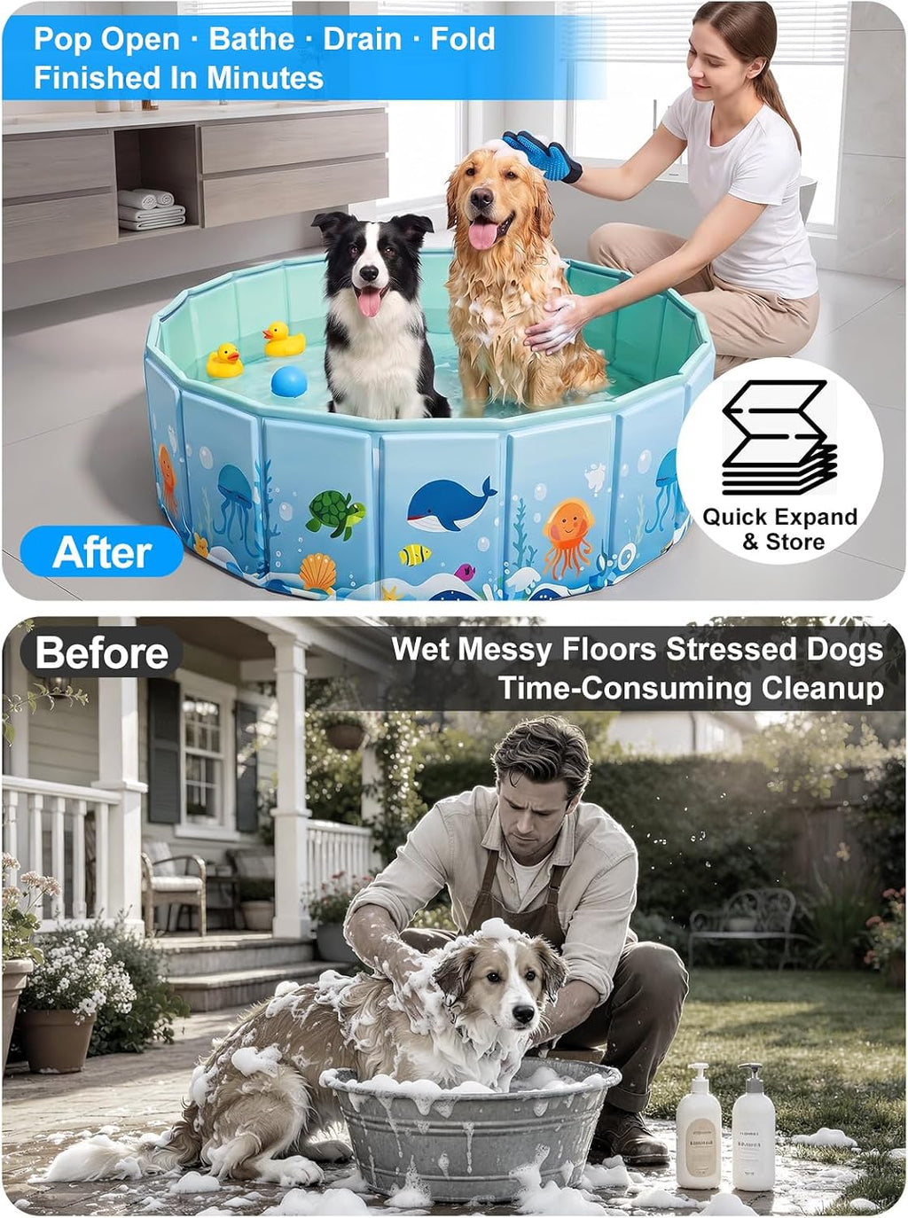 CHEERON Foldable Collapsible Large Dog Pool Puppy Bath Tub Pet Bathtub