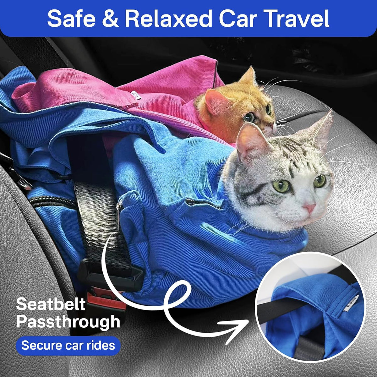 Cat Carrier Pouch for Medium Cats 10–20 lbs, Soft Cat Carrier with Upgraded Adjustable Strap, Durable Cotton Cat Bag for Nail Trimming, Medication & Vet Visits – Klein Blue