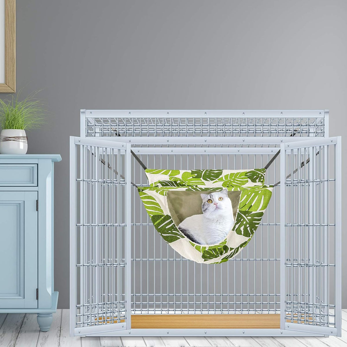 Cat Cage Hammock,Hanging Soft Pet Bed for Kitten Ferret Puppy Rabbit or Small Pet,Double Layer Hanging Bed for Pets,2 Level Indoor Bag for Spring/Summer/Winter (Green & White)