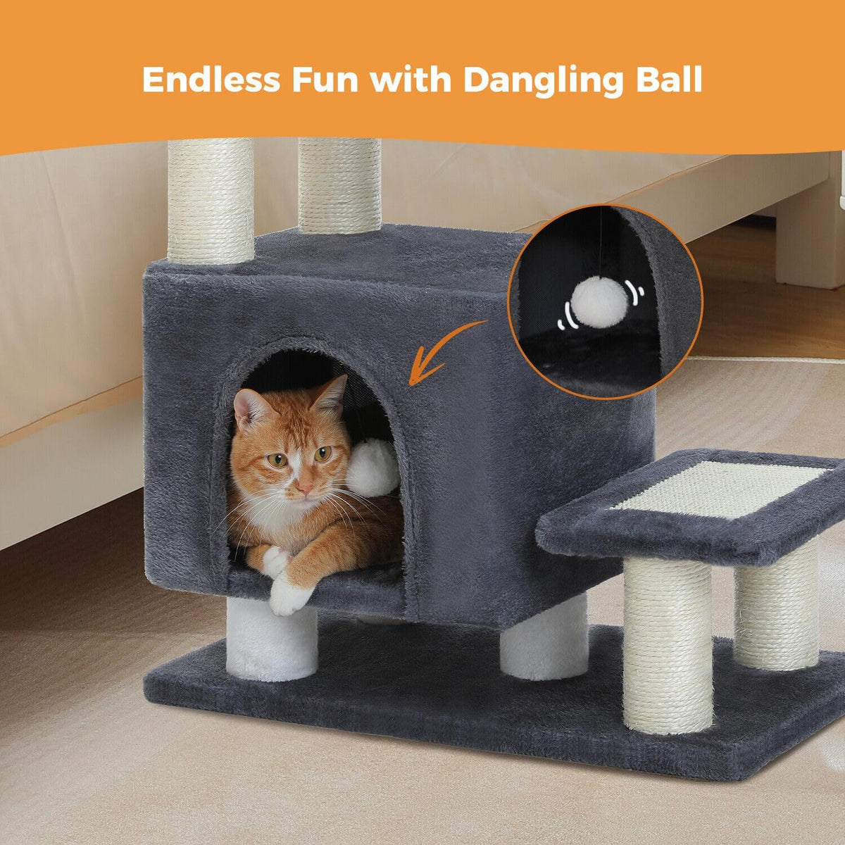 3-in-1 Cat Stairs with Scratching Post & Condo, Pet Steps, Dark Grey
