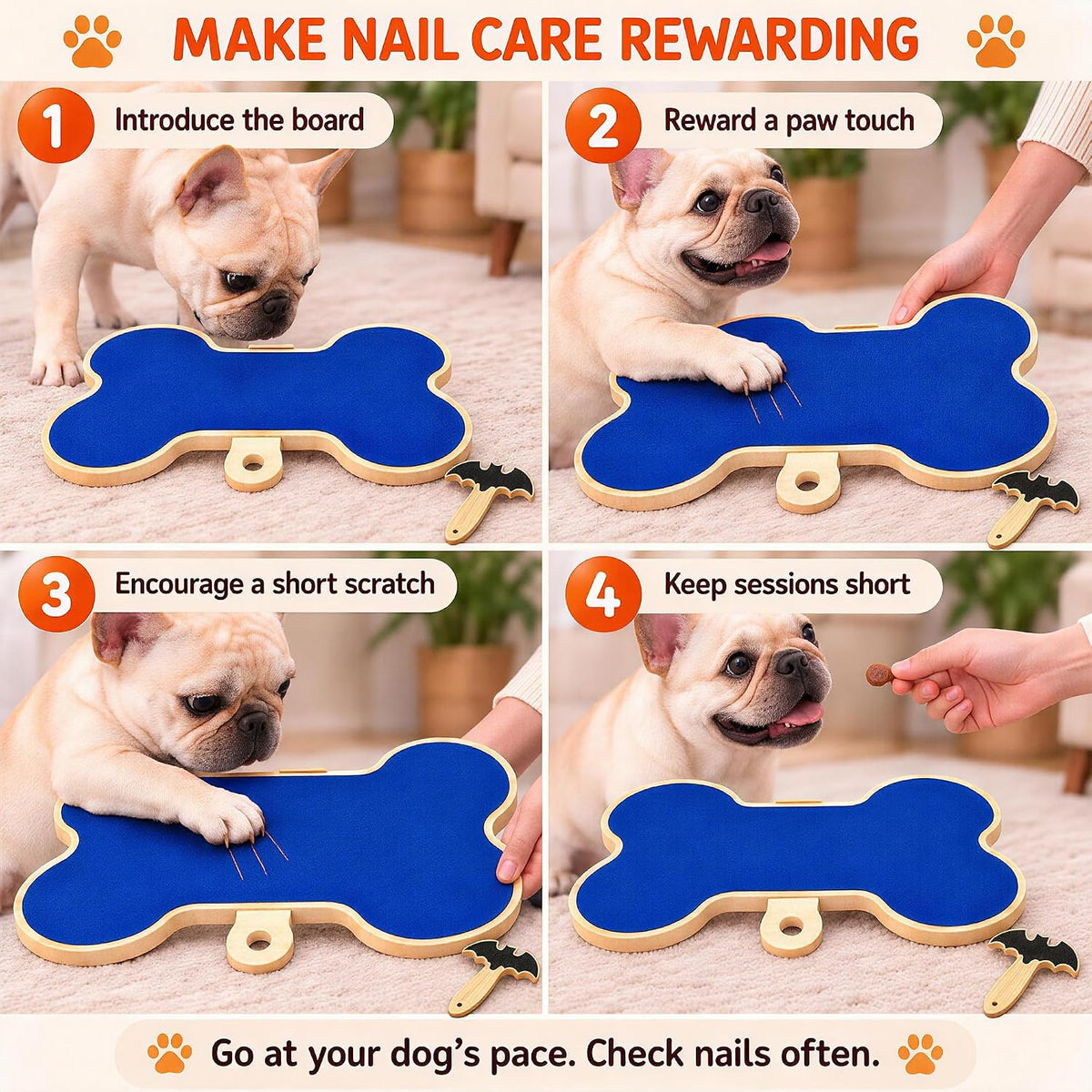 Halloween Dog Nail Scratch Board Set, Double-Sided Bone-Shaped Nail File with Bat-Shaped Mini Handheld File, Replacement Sandpaper, Dog Nail Filing Board,Nail Care for Front and Back Paws