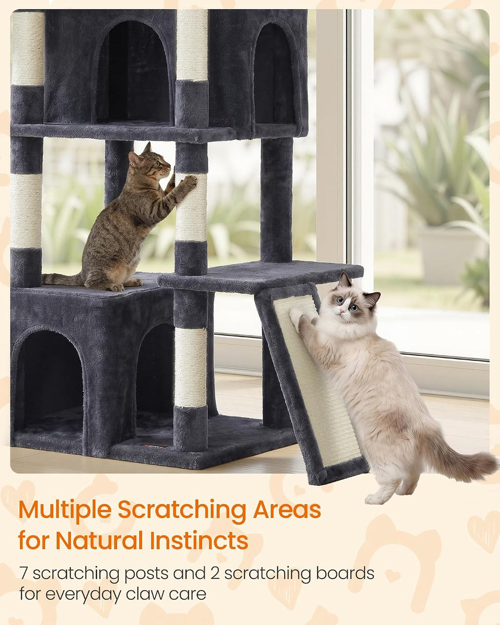 Feandrea Large Cat Tree, 72.6" Tall Sturdy Cat Tower for Indoor, Dark Gray