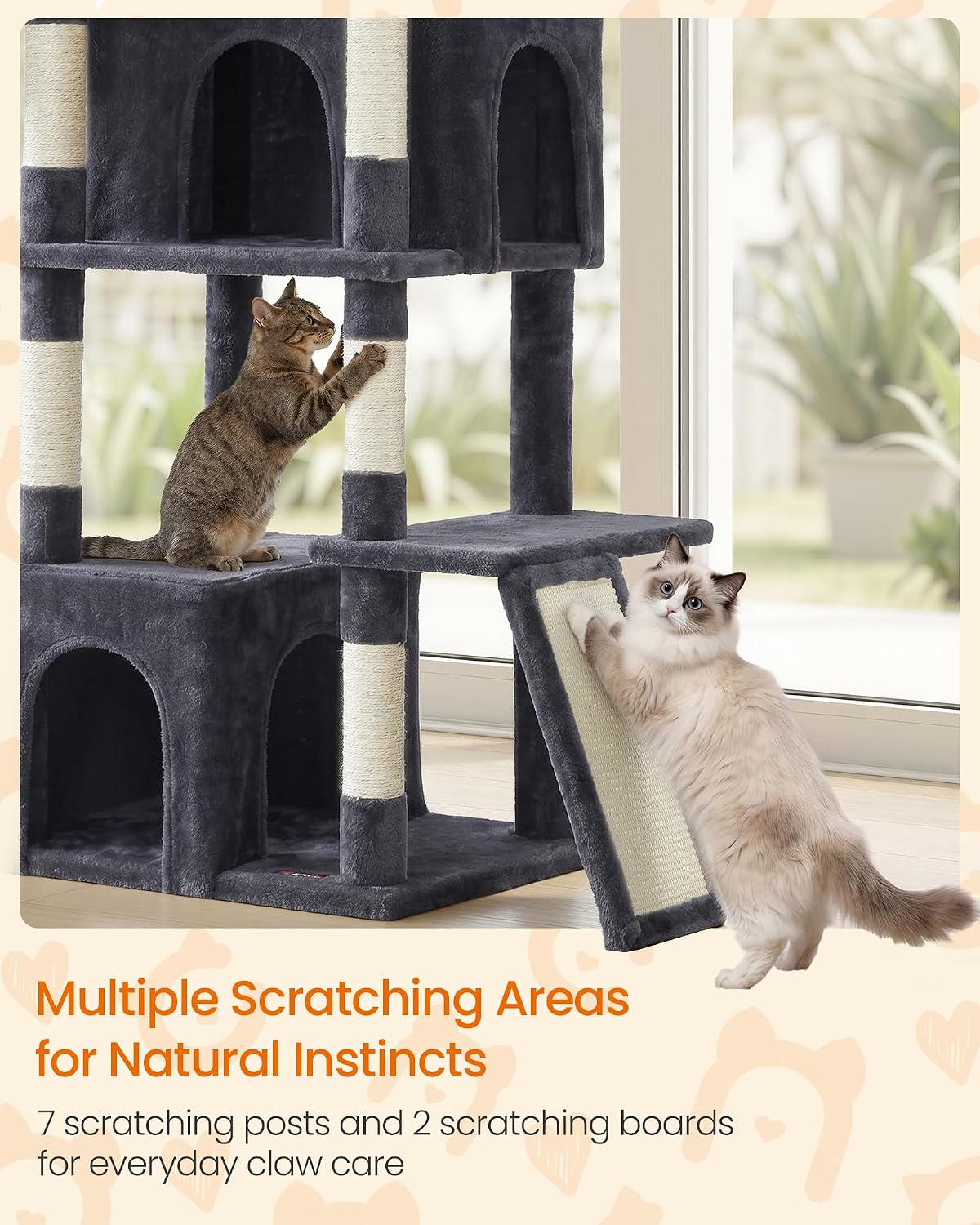 Feandrea Large Cat Tree, 72.6" Tall Sturdy Cat Tower for Indoor, Dark Gray