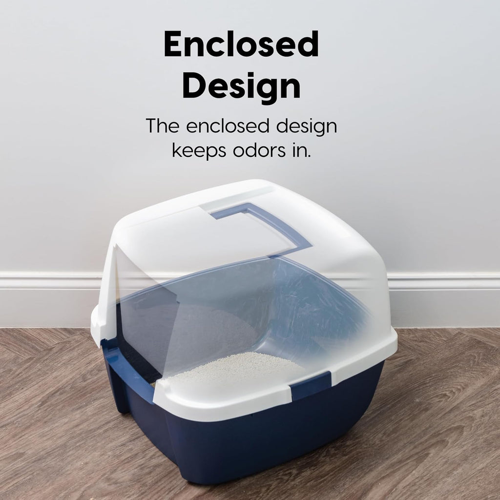 IRIS USA Large Front Door Cat Litter Box, Walk-in Entry, Navy