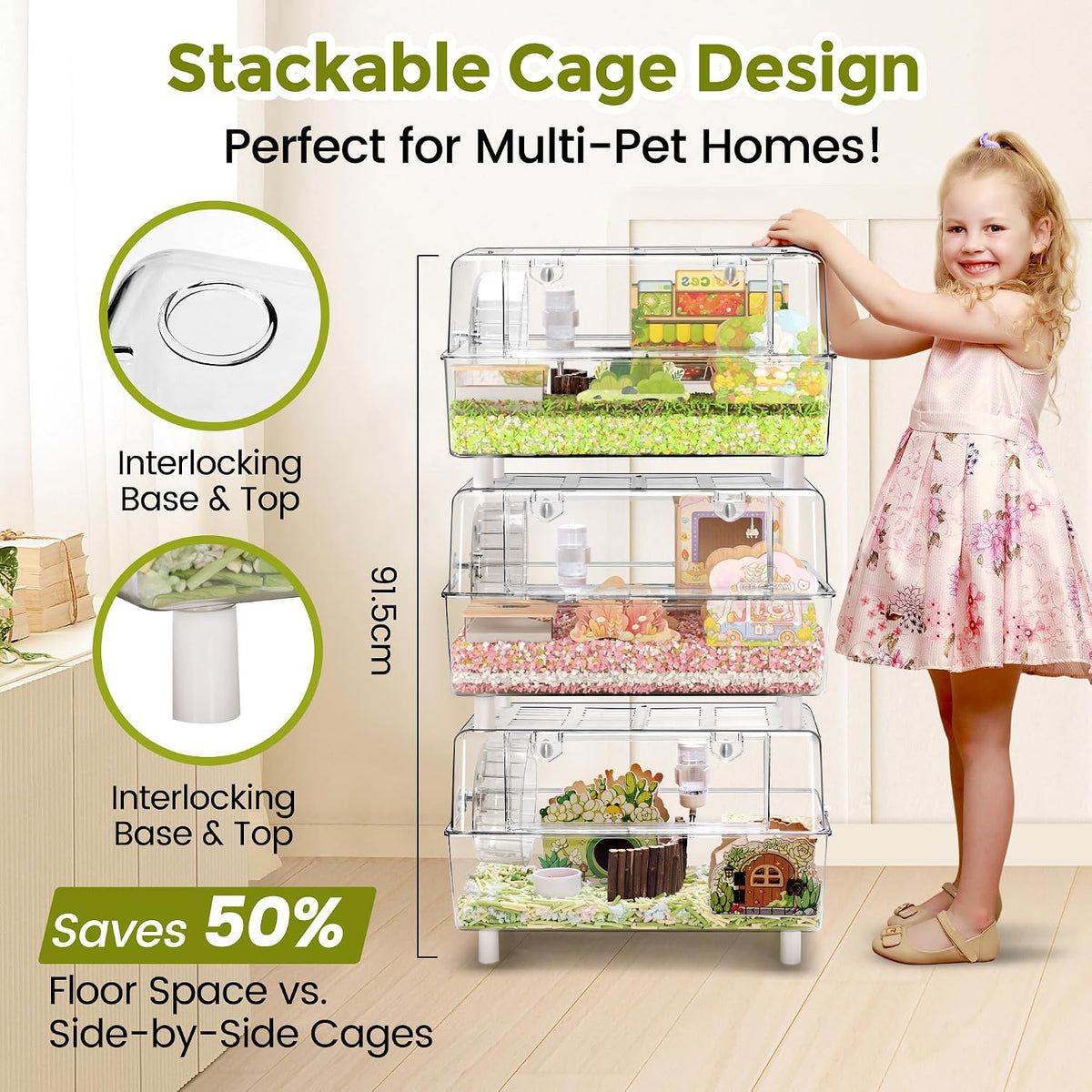 Acrylic Hamster Cage with All Accessories,Dwarf Hamster Cage with Stand,Syrian Mouse Cage for pet mice,Rat Cage for Hamster,Succulent Style Hamster House（20''L*11.5''W*10.5''H）