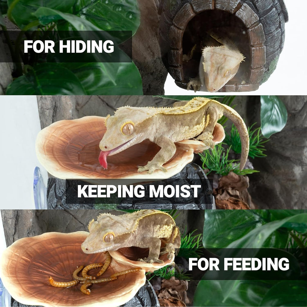 REPTI ZOO Reptile Hide, Multifunctional with Suction Cup, Resin Reptile Hides, and Caves for Reptiles, Gecko, Lizard (Ganoderma Lucidum Shape)