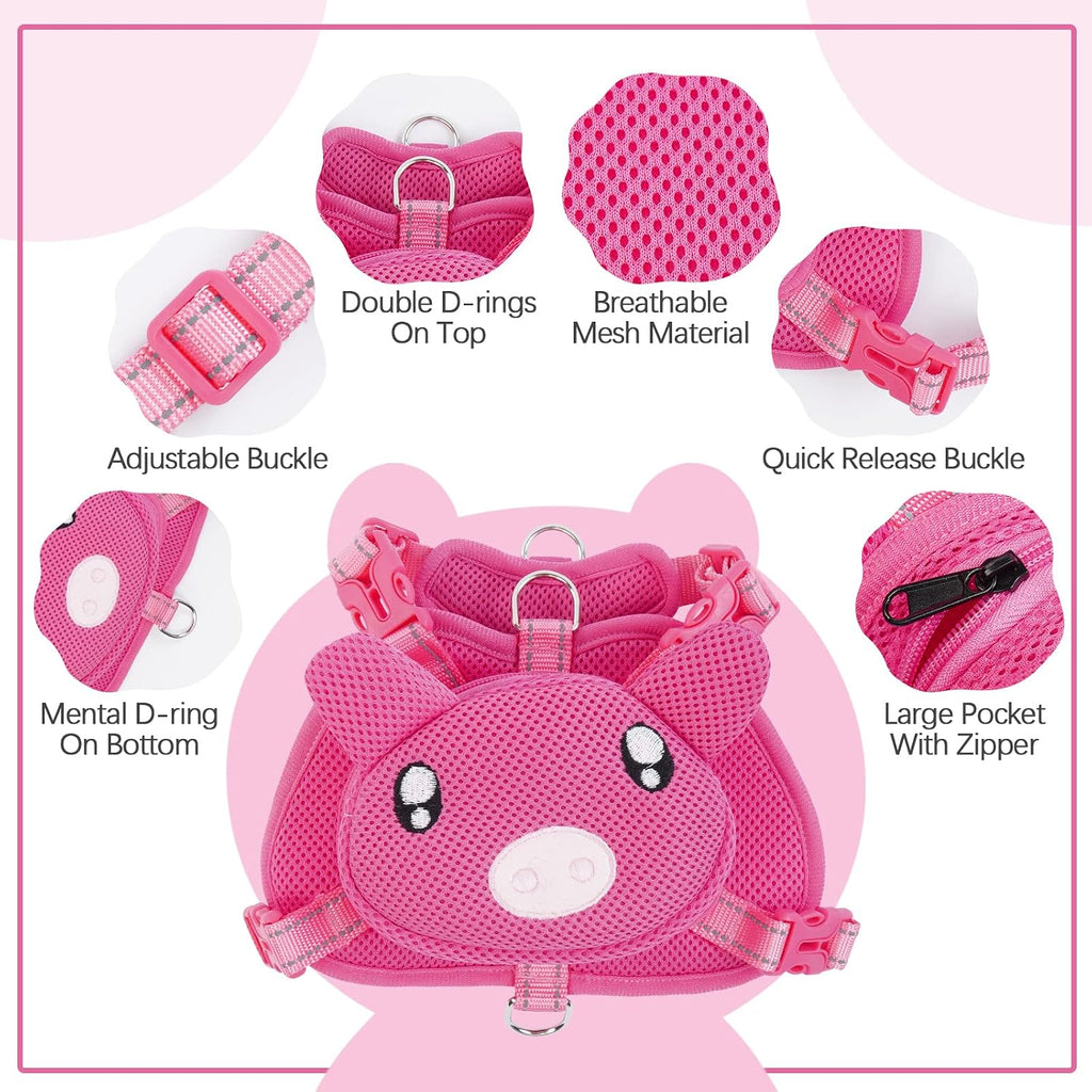 Dog Backpack Harness, No-Pull Dog Backpack with D-Ring,Pig,S