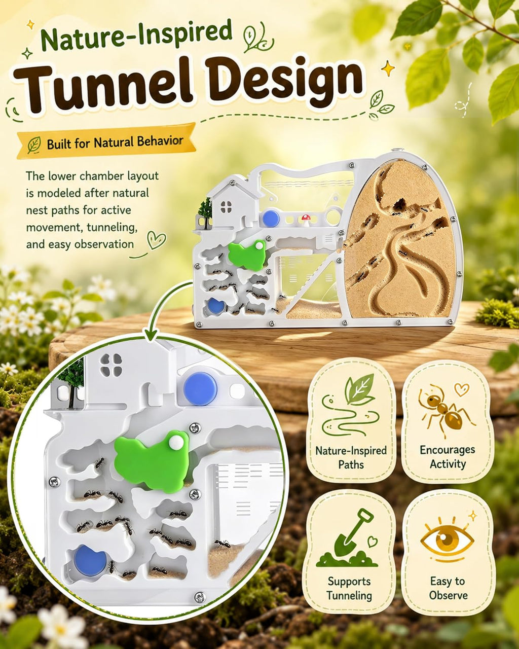 Dinosaur Egg Shaped Ant Habitat, Clear Acrylic Dual-Chamber Formicarium, Escape-Proof Design, Large Foraging Area, for Ant Enthusiasts & Hobbyists