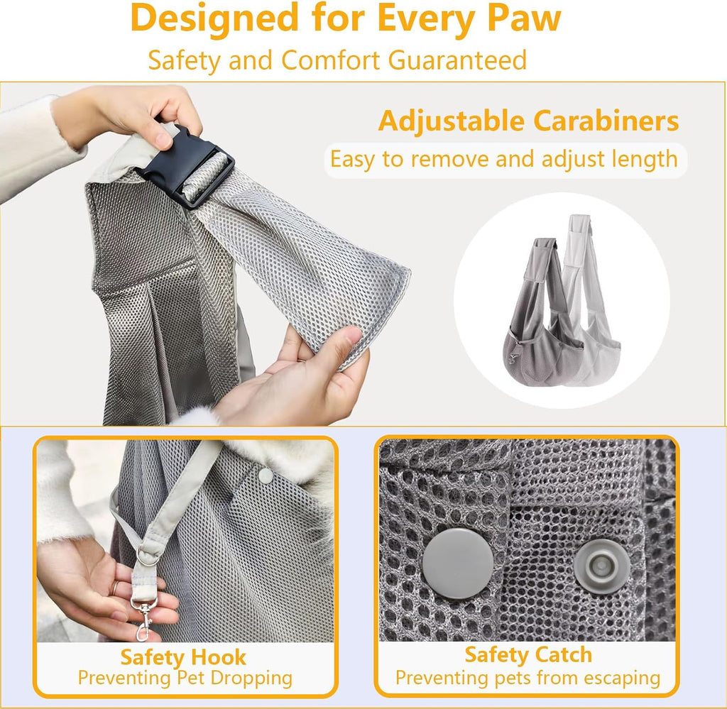 Dog Sling Adjustable Breathable for Small Dogs Cats 3-14 lbs,Grey