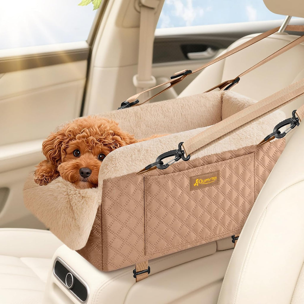 QUMY Middle Center Console Dog Car Seats for Small Dogs Up to 11lbs, Black