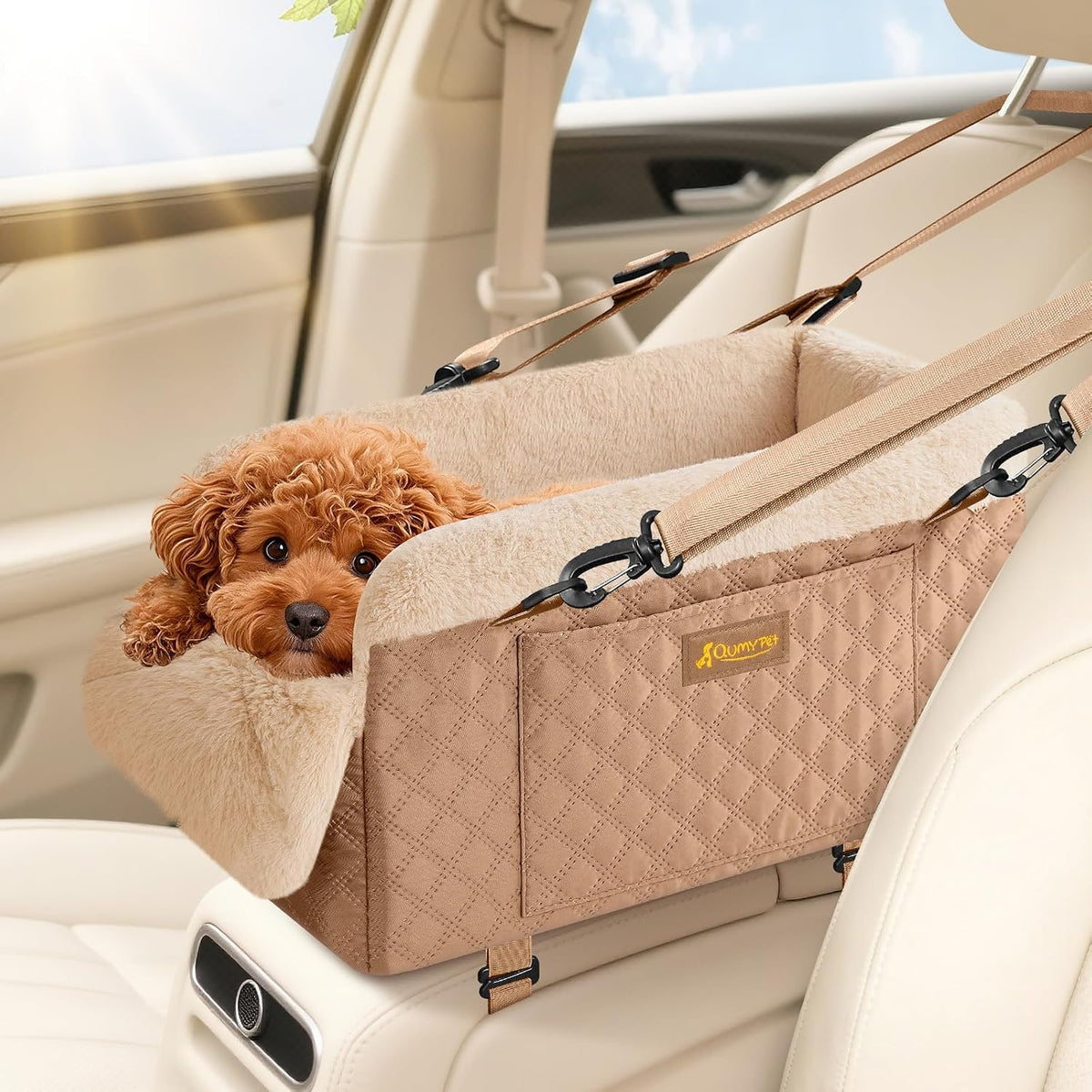 QUMY Middle Center Console Dog Car Seats for Small Dogs Up to 11lbs, Black