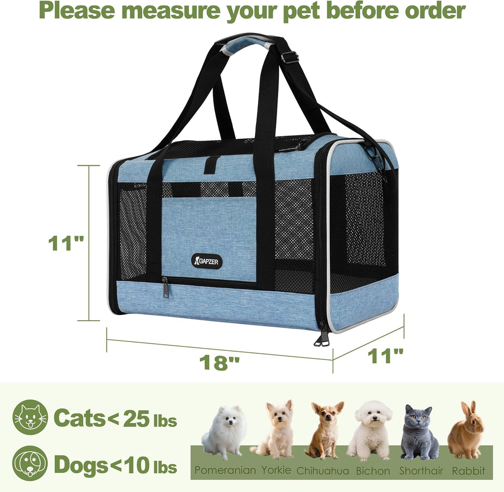 GAPZER Cat Carrier 18 x 11 x 11 Top Loading Soft Pet Travel Bag Over 15lbs