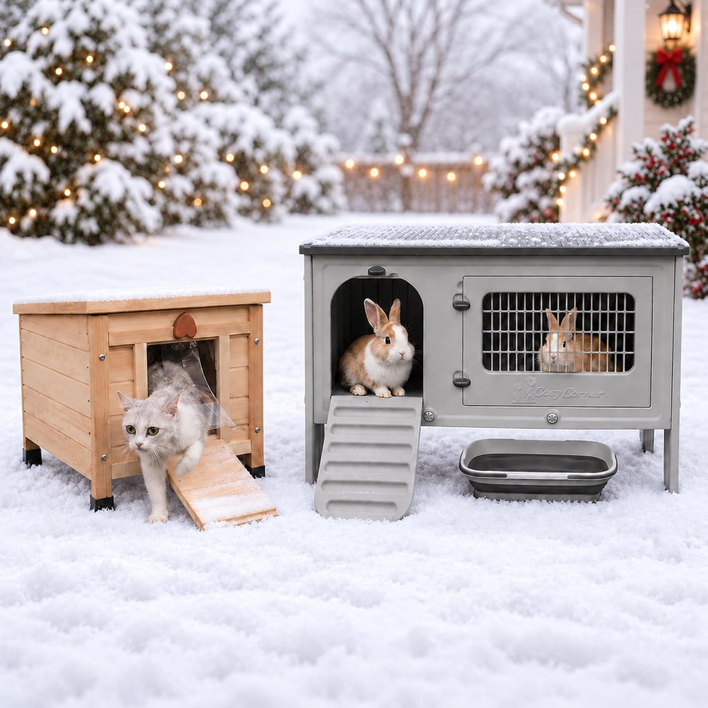 HiCaptain Rabbit Hutch Outdoor Indoor Easy-Clean HDPE Bunny Cage with Drain