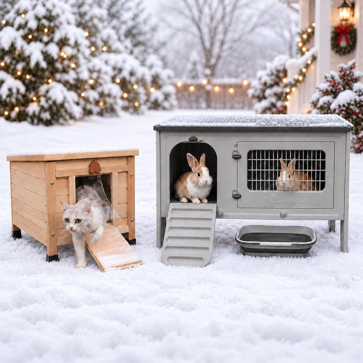 HiCaptain Rabbit Hutch Outdoor Indoor Easy-Clean HDPE Bunny Cage with Drain