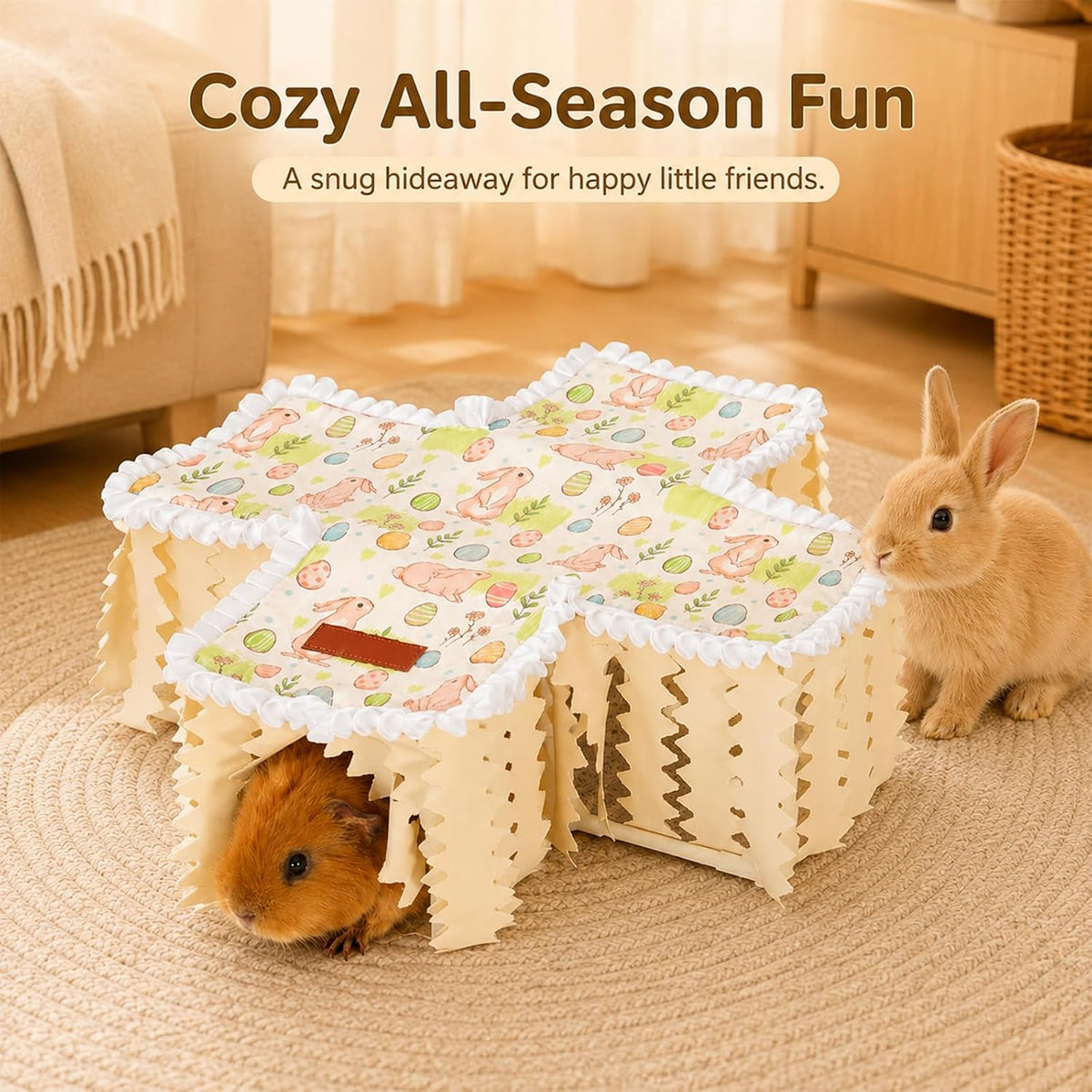Guinea Pig Hideout Tunnel - Bunny Hideout, Machine Washable Guinea Pig Hide Tent Houses & Habitats,Guinea Pig Accessories for Hamster/Chinchilla/Dwarf Rabbit-Playing Resting(Rabbit)