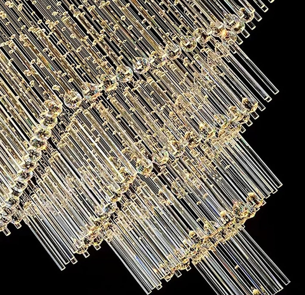 Flashing God D32''X H79'' Extra Large Chandeliers for High Ceilings Square Crystal Raindrop Gold Chandeliers Large Villa Chandelier Entrance Foyer Ceiling Light LED Dimmable 2700K-6000K