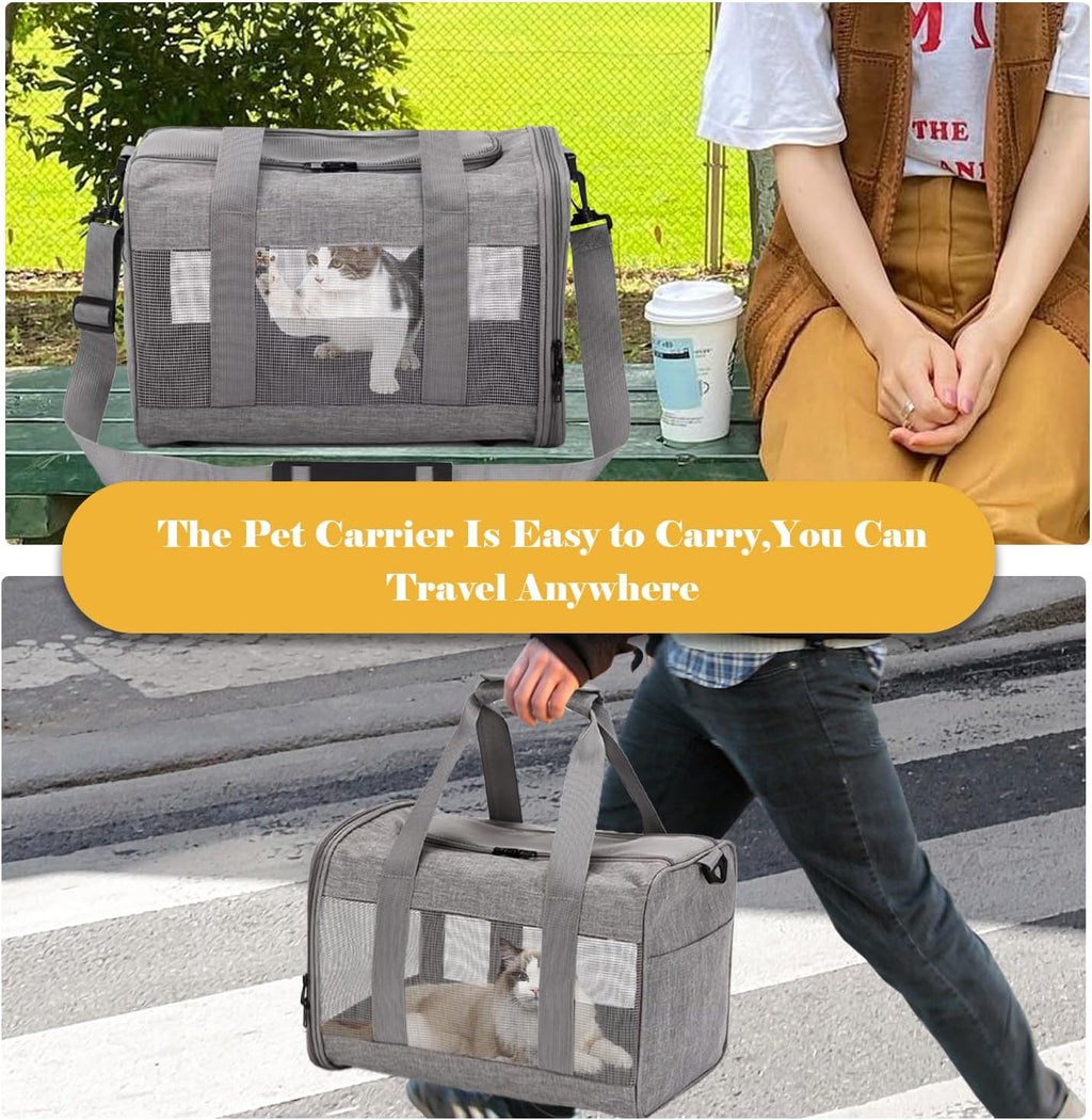 Pet Carrier Bag for Cats,Cat Soft-Sided Carriers Collapsible Ventilated Breathable Puppy Carrier for Small Dogs Airline Approved Kitty Carrier for Small Medium Cat Puppy Under to 12 Lb(Grey)