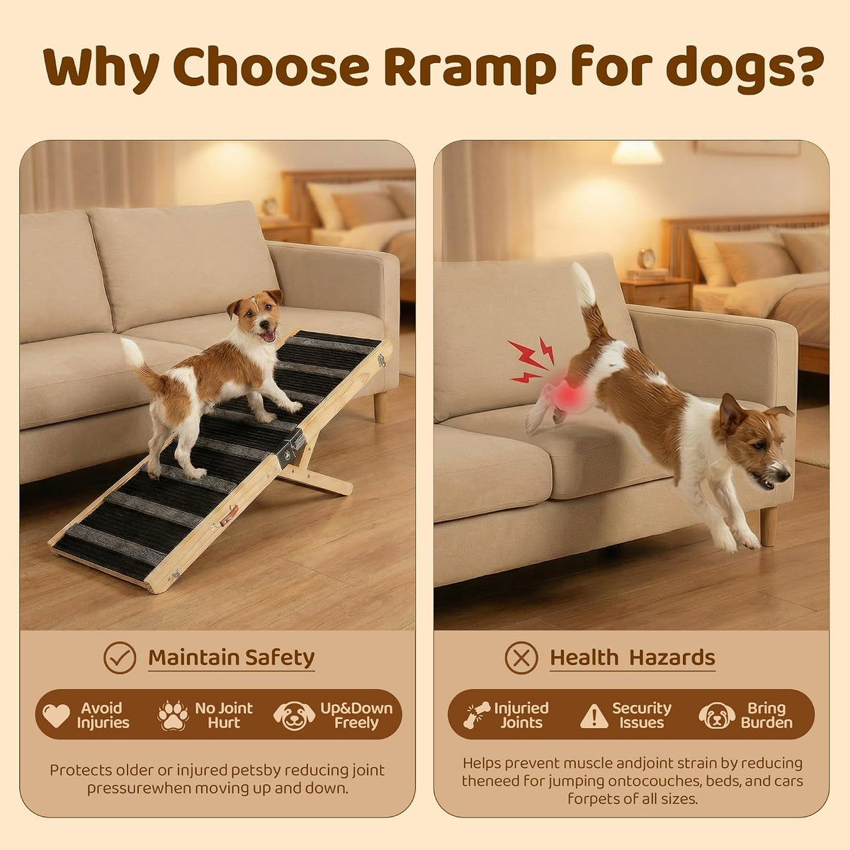 MTERSN Foldable Dog Ramp for Bed, Couch, SUV, Support Up to 200lbs, Gray