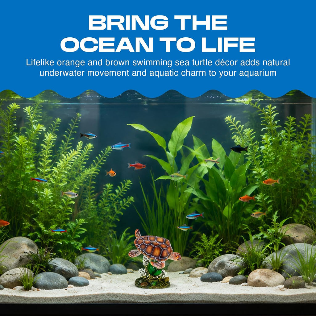 Penn-Plax Swimming Sea Turtle Decor, Aquarium Fish Tank - Small