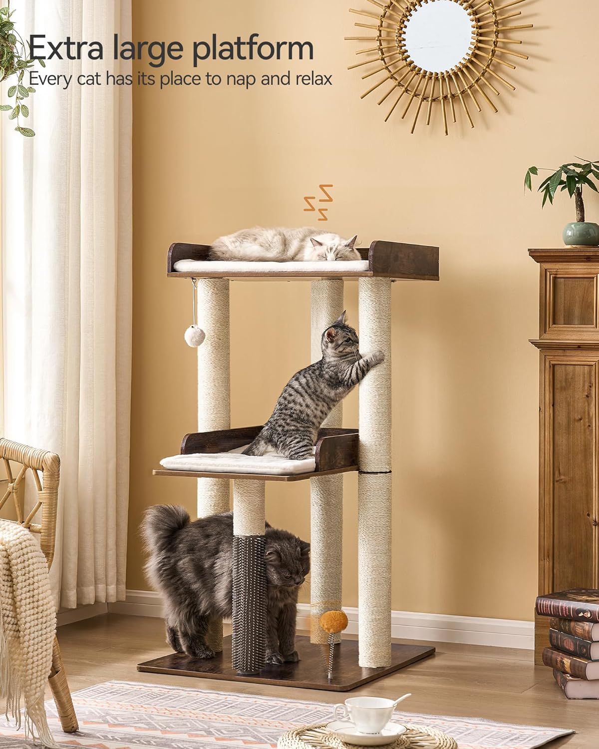 FourFurPets Modern Cat Tree for Indoor Cats Large Adult, Large Platforms