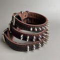Leather Spiked Dog Collar Sturdy Durable French Bulldog Pit Bulls Doberman (Brown,XS-Neck 14-18in)