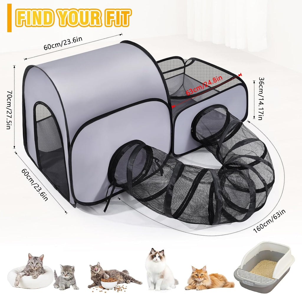 Tailtastic Indoor/Outdoor Cat Playpen with Surround Tunnel 2 Zones Grey