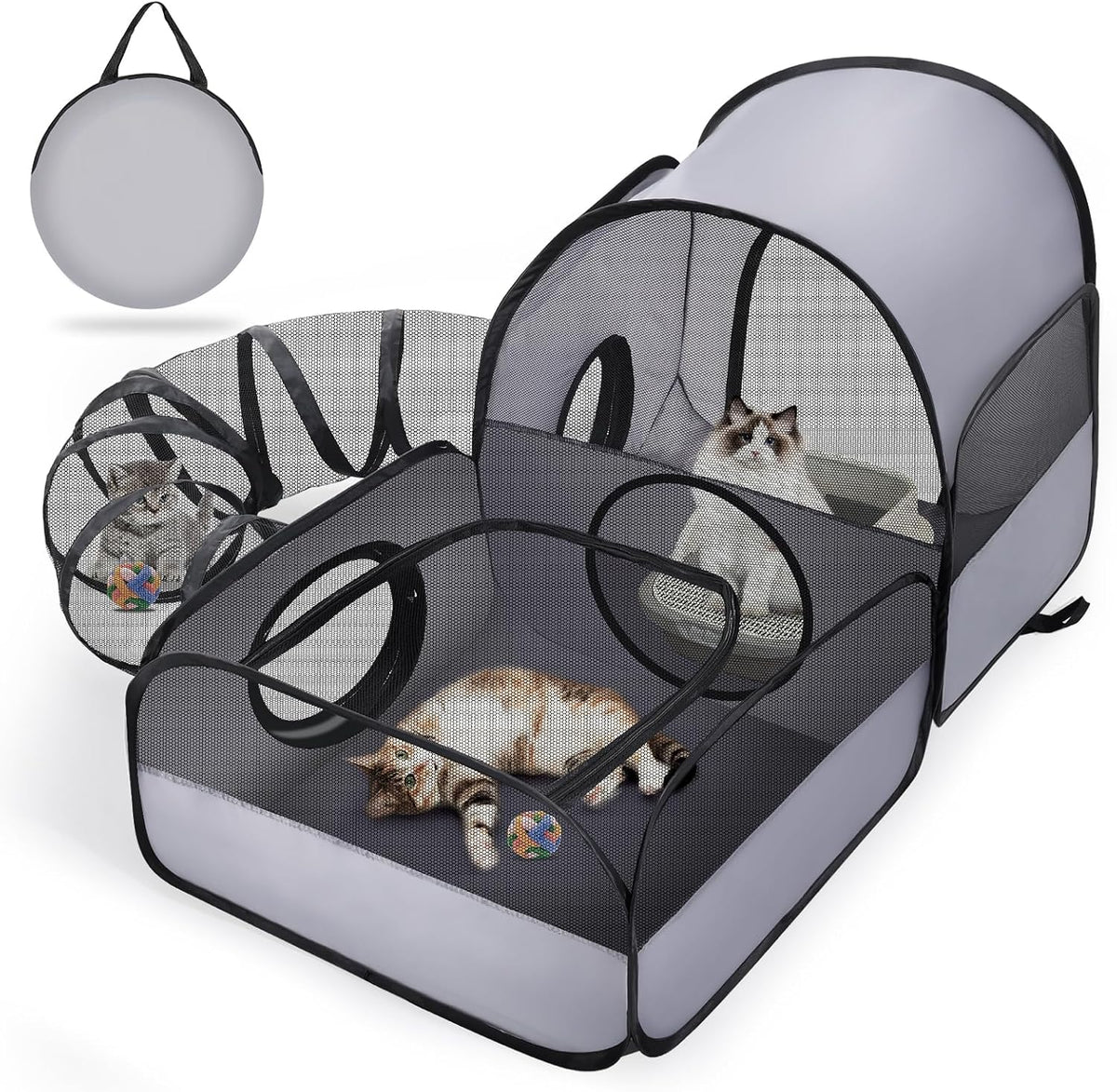 Tailtastic Indoor/Outdoor Cat Playpen with Surround Tunnel 2 Zones Grey