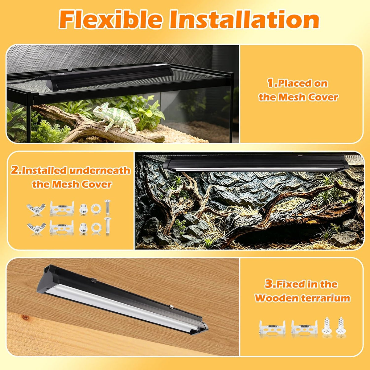 T5 UVB Reptile Light Fixture Combo Kit 8W 10.0 – Complete HO UVB Light for Reptiles with 12.44" Terrarium Hood, Desert UVB Bulb for Bearded Dragon Gecko Tortoise Lizard – Easy to Install and Use