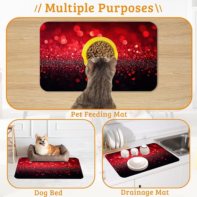 Red Gradienr Feeding Mat, Non-Slip Rubber Backing Mat, Cat Dog Accessories - Image 7