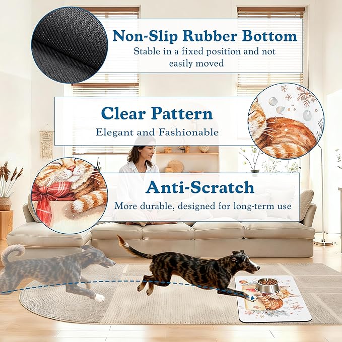 Cat Dog Cat Food Mat–Christmas Stocking Absorbent Waterproof Placemat - Image 4