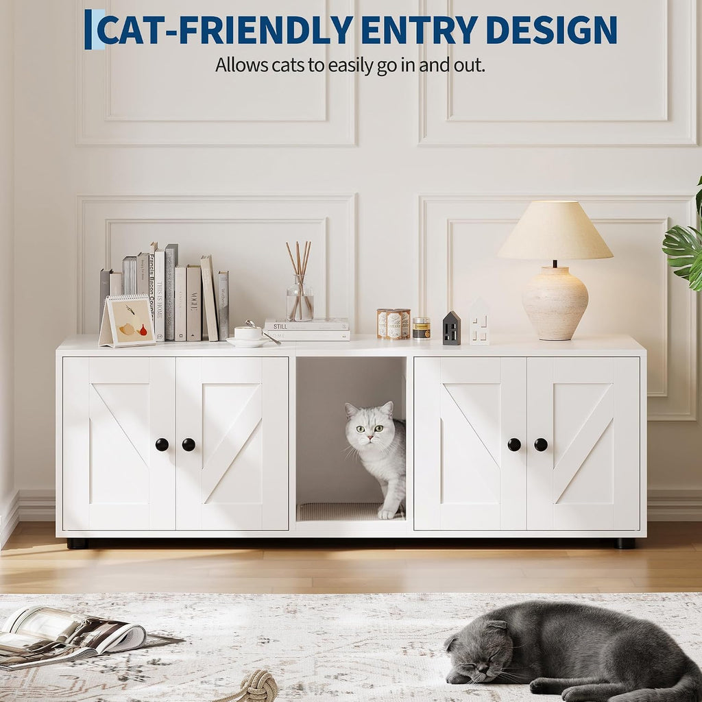 IDEALHOUSE Double Cat Litter Box Cabinet - Hidden Litter Box Tv Stand, Modern Litter Box Furniture Hidden for 2 Cats, Front Entry, Cat House, Side End Table, TV Stand with Cat Litter Box Enclosure