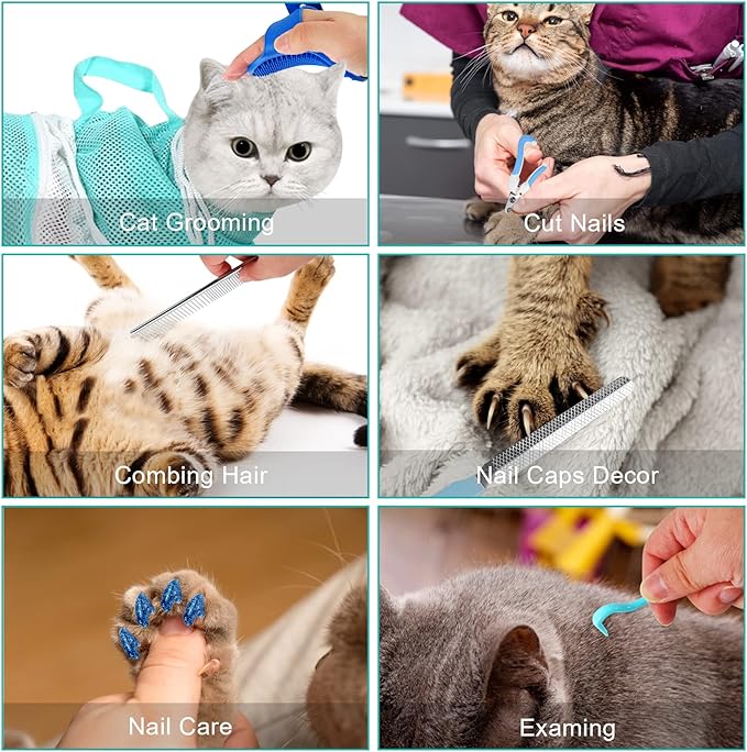 JULMELON Cat Washing Bag 10 PCS Set, Adjustable Cat Shower Net Bag and Pet - Image 4