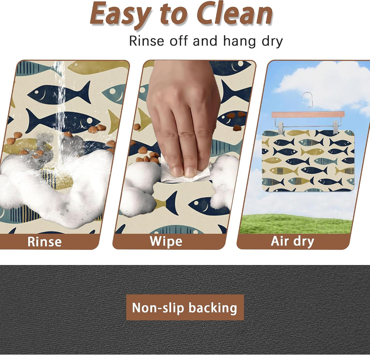 Fish Boho Dog Food Mat for Floors,Ocean Absorbent Quick-Dry Pet Feeding Mat,Cat Dog Bowl Mats for Food and Water,Non-Slip Pet Accessories Supplies 12"x20"
