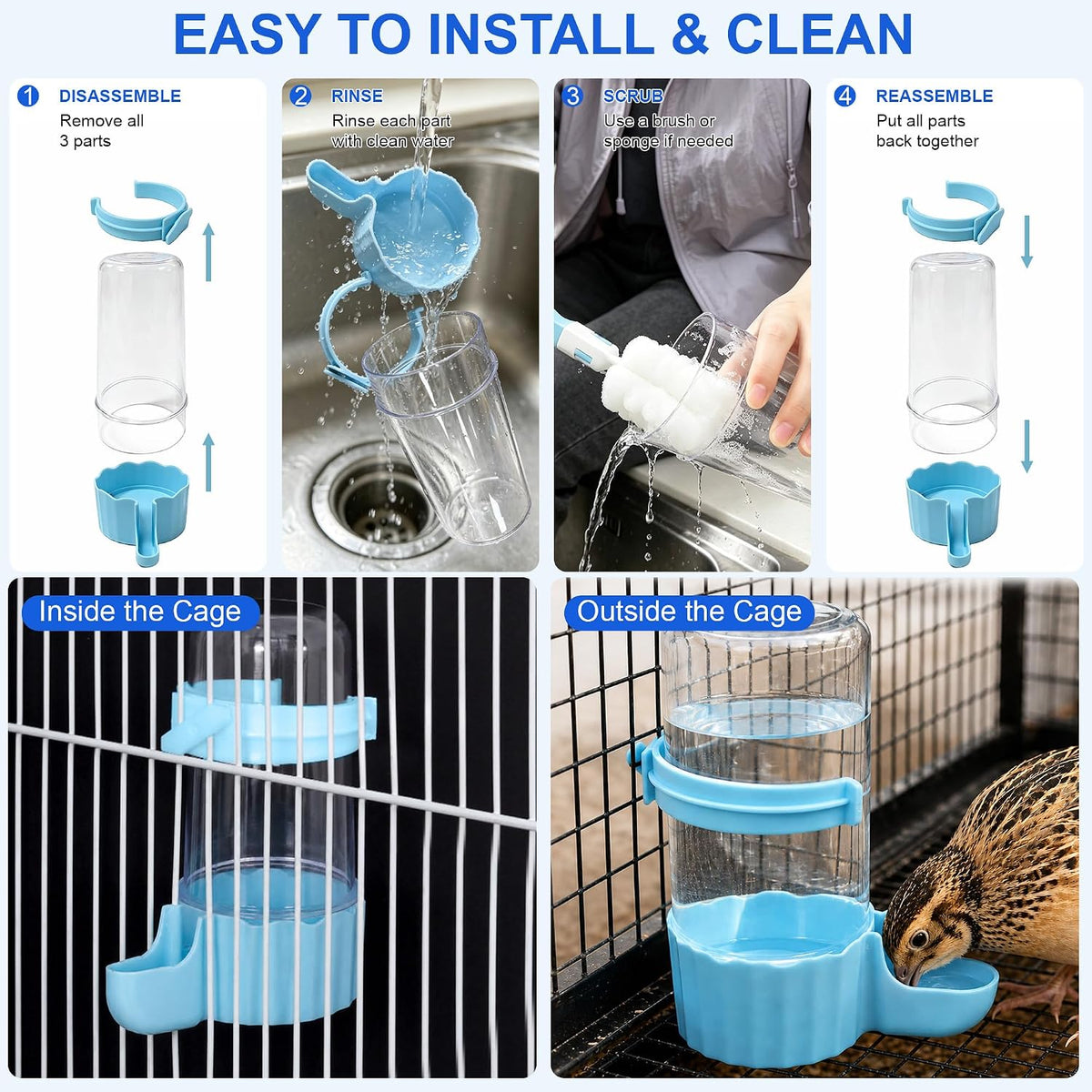 16.7Oz Quail Chick Gravity Waterer with Anti-Drowning Tray & Cleaning Brush